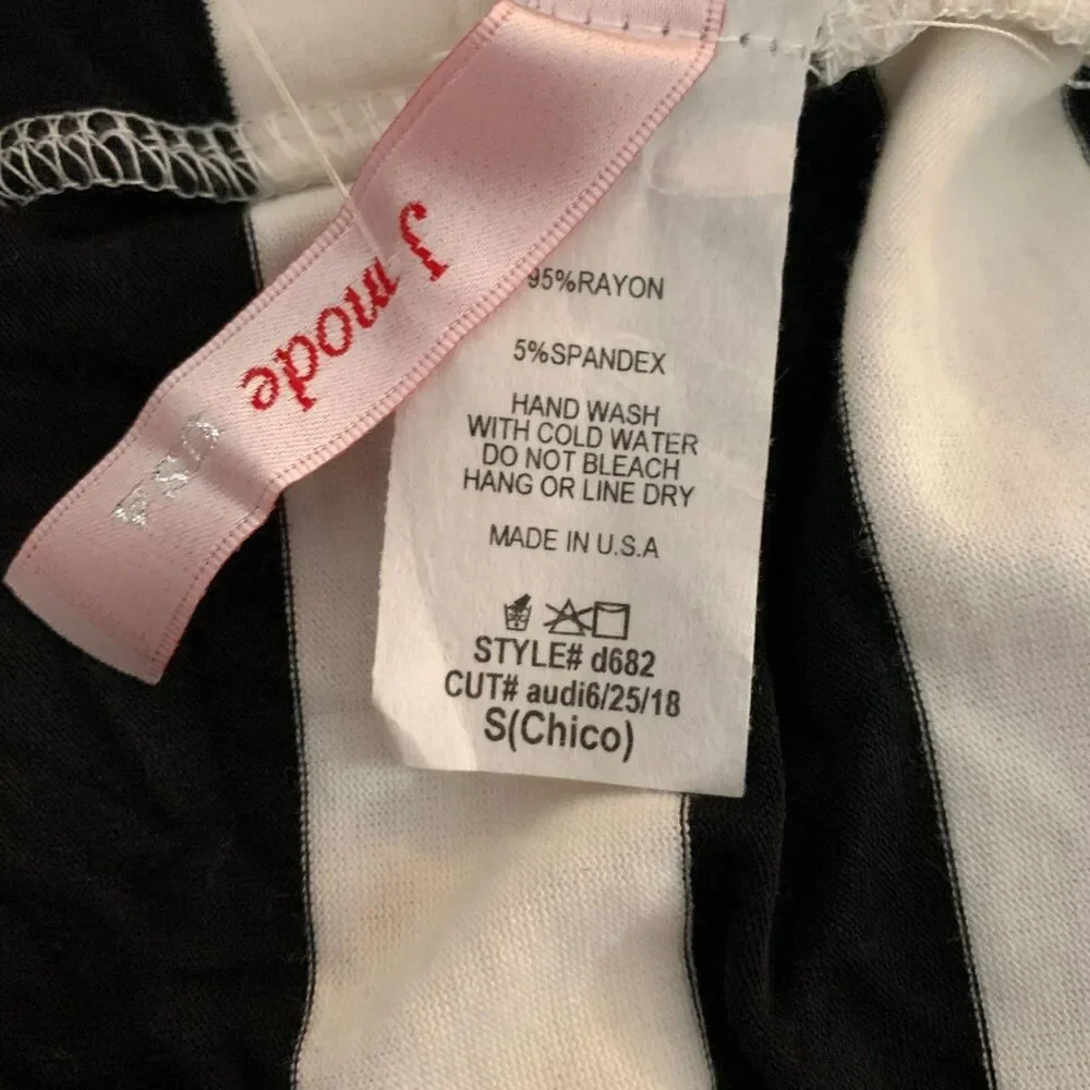 J Mode NWT Small Black White Striped Dress Maxi d682 Stretch Rayon